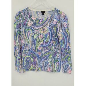 Talbots Sweater Paisley Crew Neck Sweatshirt Pullover Soft Cotton Lyocell XS